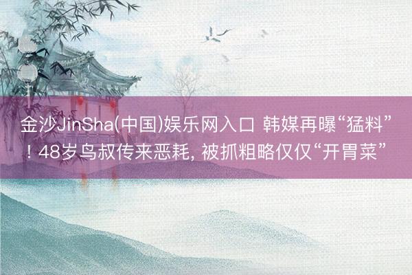 金沙JinSha(中国)娱乐网入口 韩媒再曝“猛料”! 48岁鸟叔传来恶耗， 被抓粗略仅仅“开胃菜”